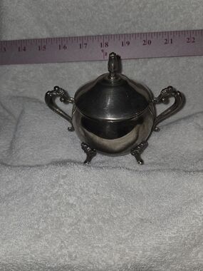 Vintage-Style Silver Sugar Bowl with Lid and Handles